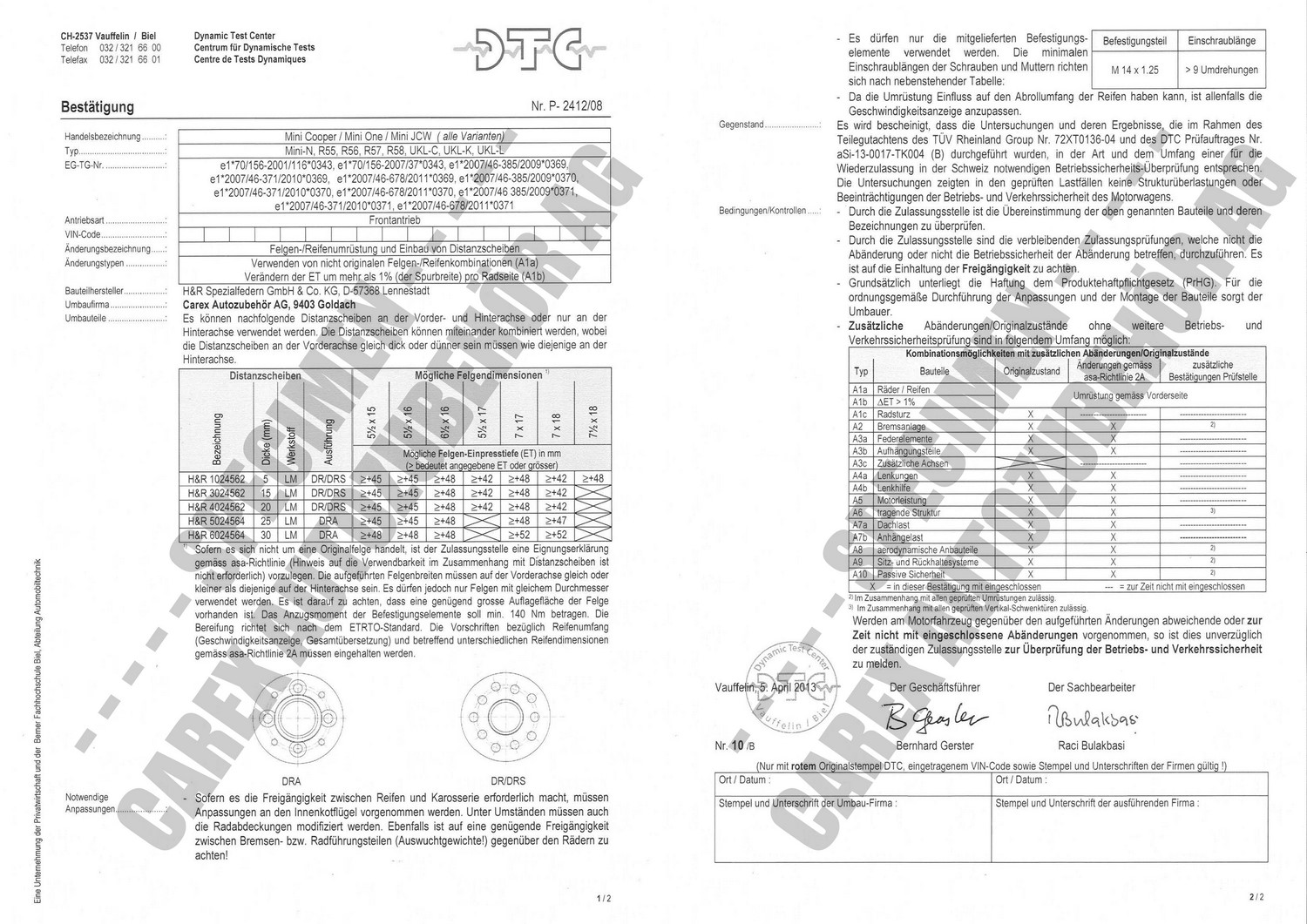 DTC-Gutachten P-2412/08 zu DR-Set DTC-Gutachten P-2412/08 zu DR-Set