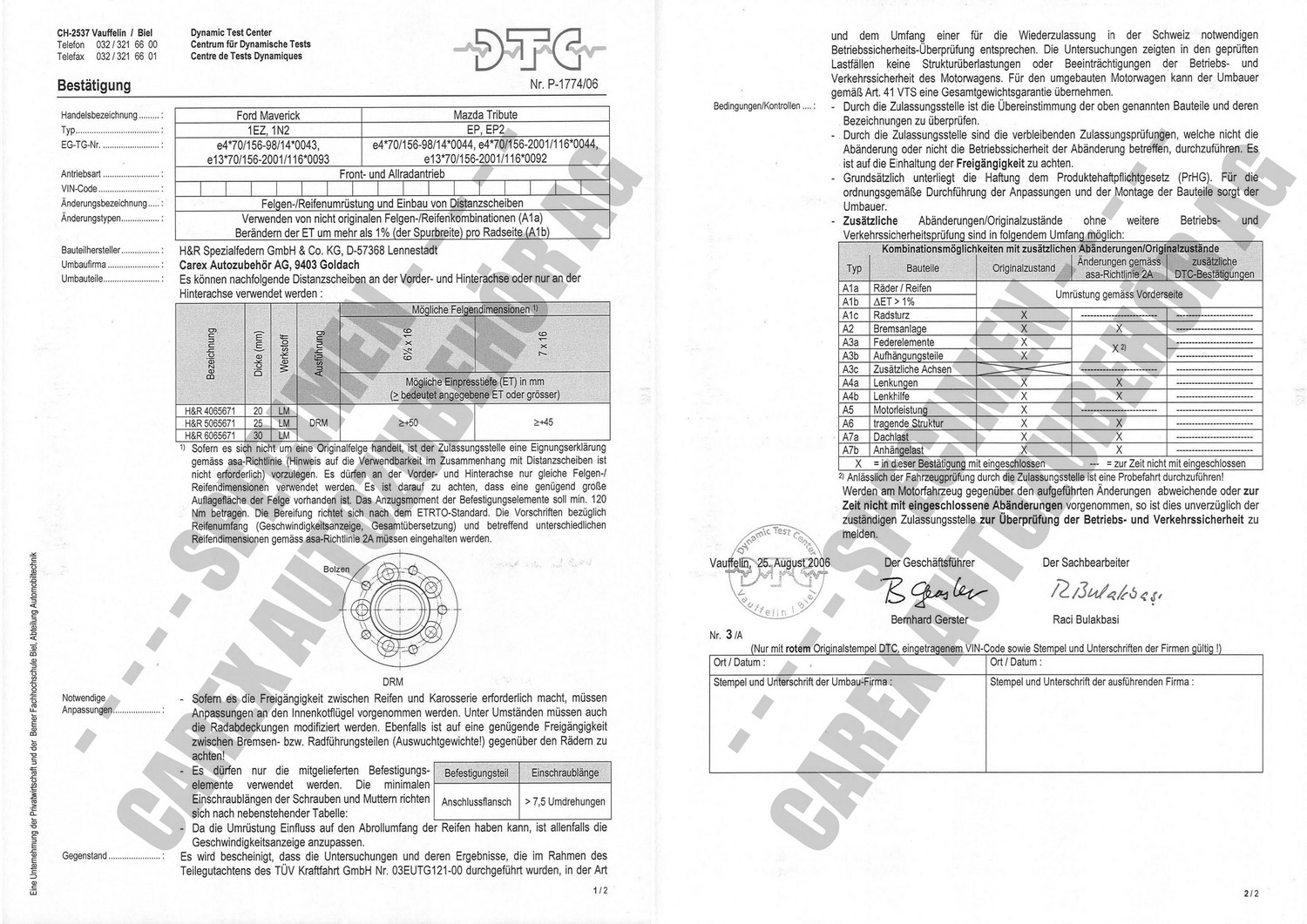 Perizia DTC P-1774/06 relativa al set DR Perizia DTC P-1774/06 relativa al set DR