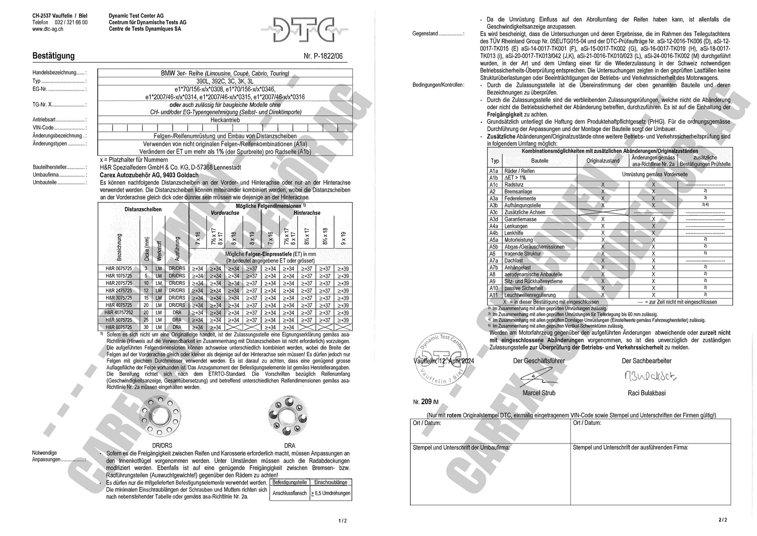 Perizia DTC P-1822/06 relativa al set DR Perizia DTC P-1822/06 relativa al set DR