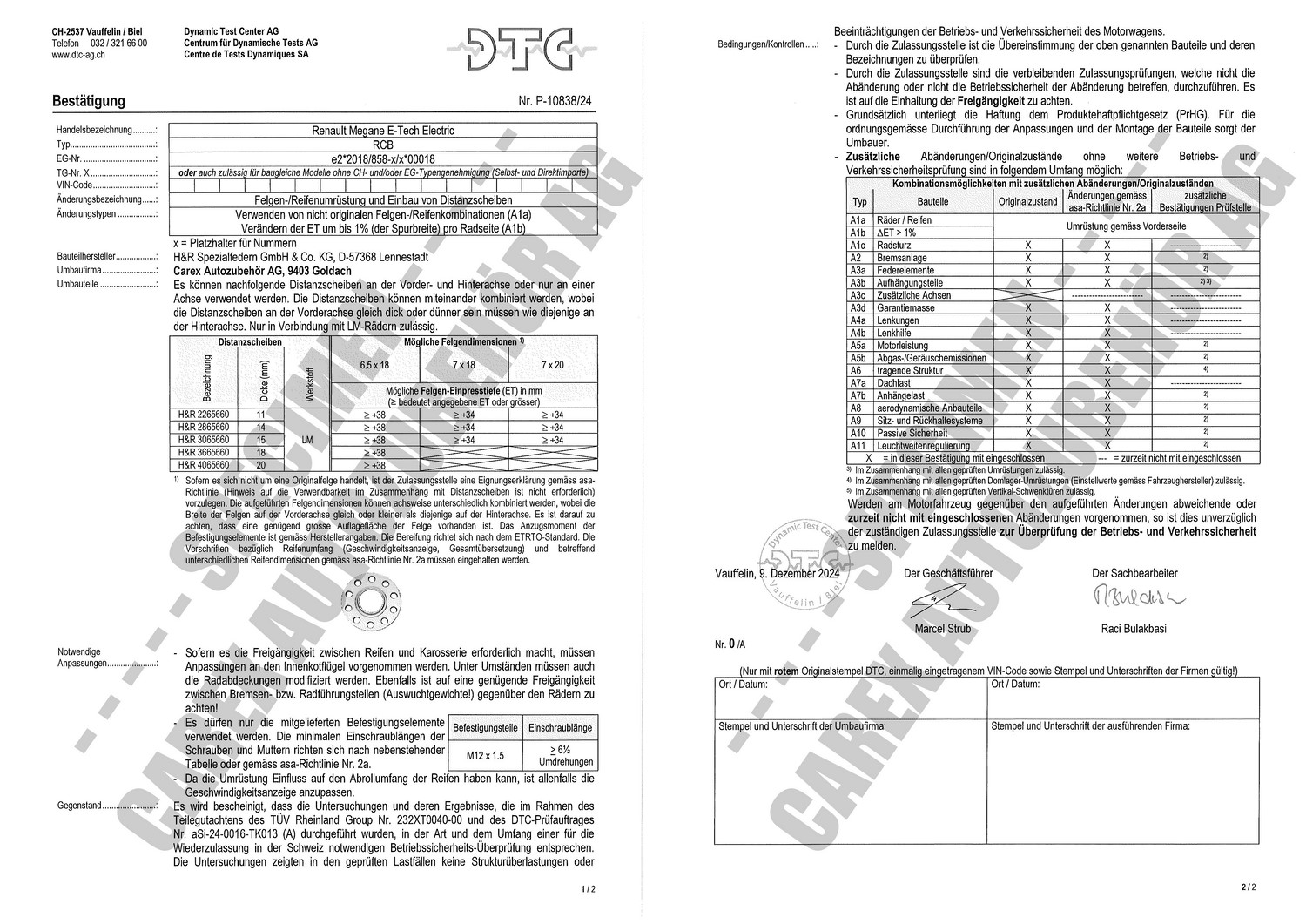 Perizia DTC P-10838/24 relativa al set DR