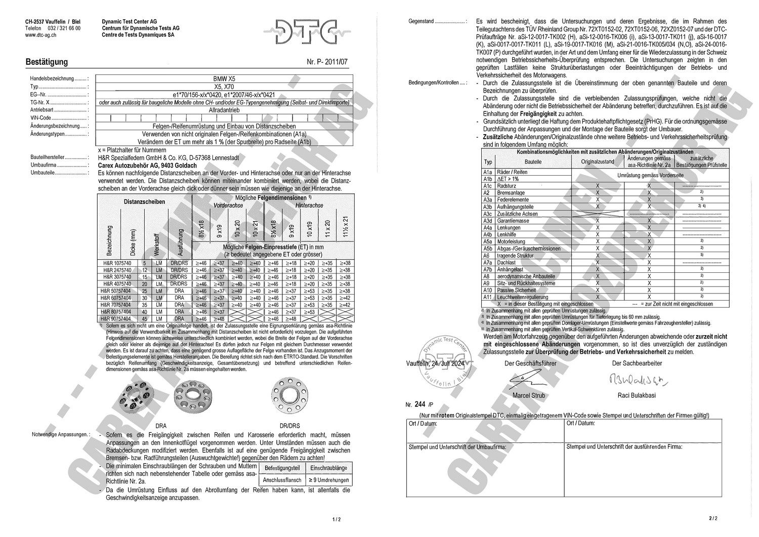 Perizia DTC P-2011/07 relativa al set DR Perizia DTC P-2011/07 relativa al set DR