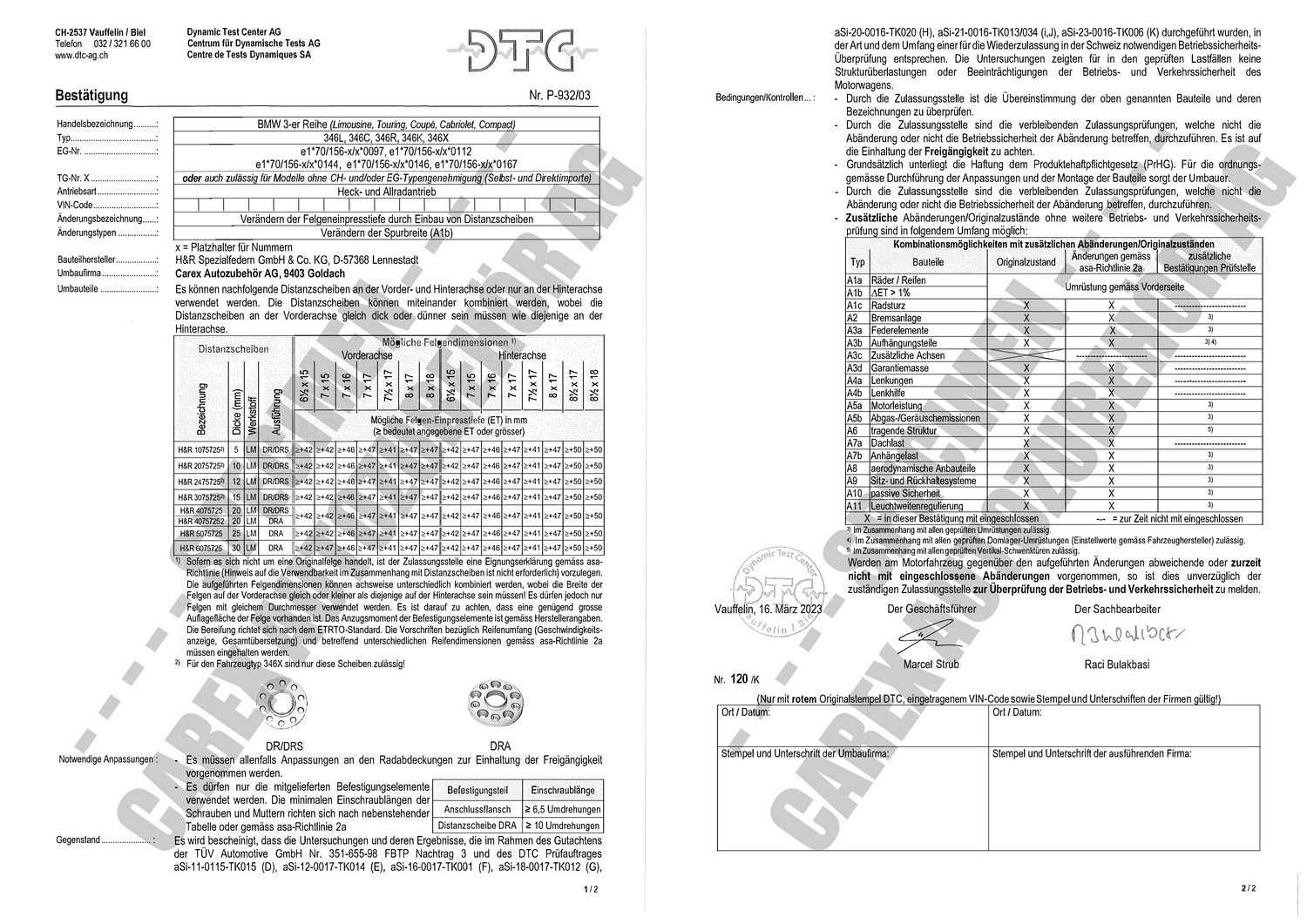 DTC-Gutachten P-932/03 zu DR-Set DTC-Gutachten P-932/03 zu DR-Set