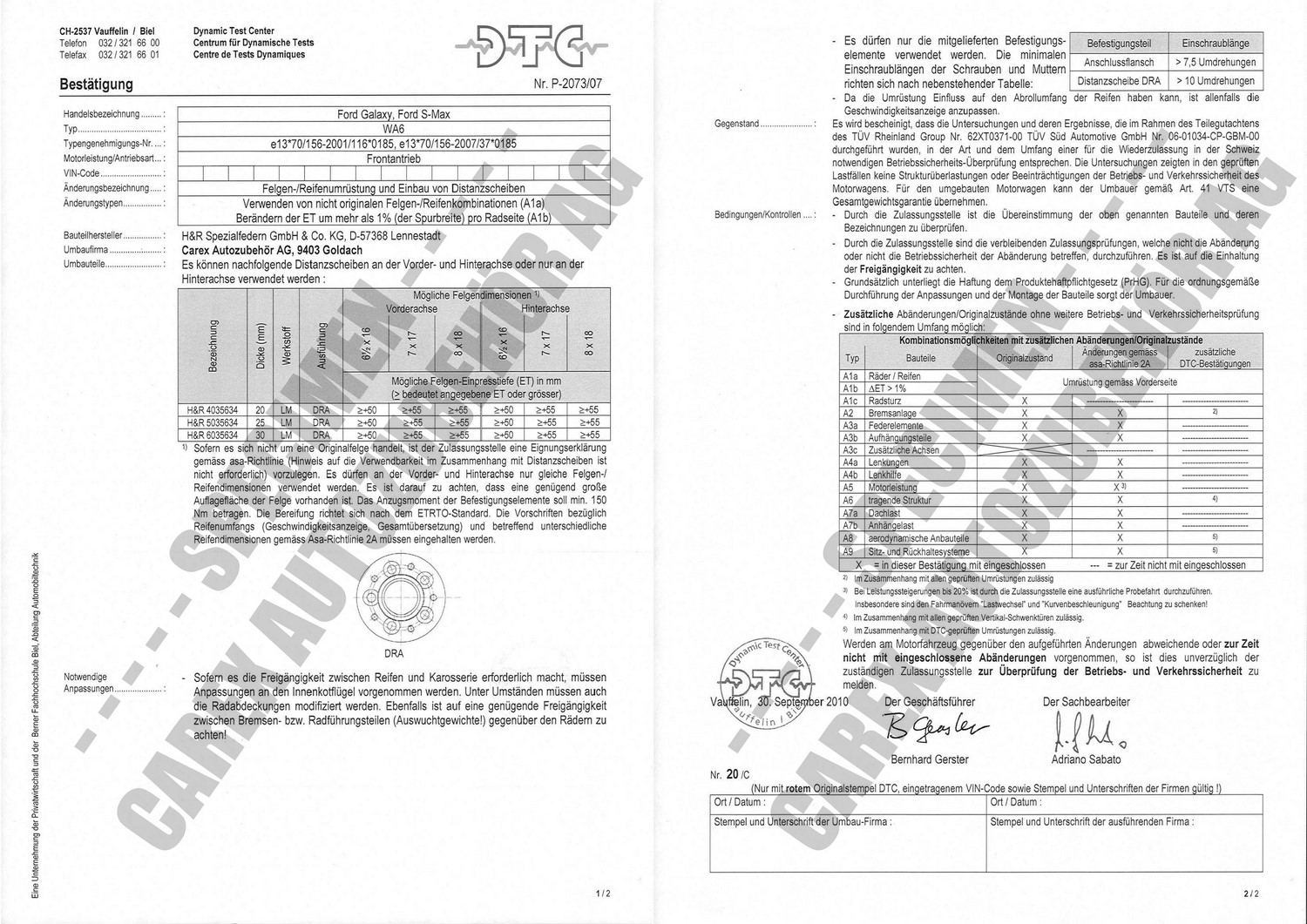 Perizia DTC P-2073/07 relativa al set DR Perizia DTC P-2073/07 relativa al set DR