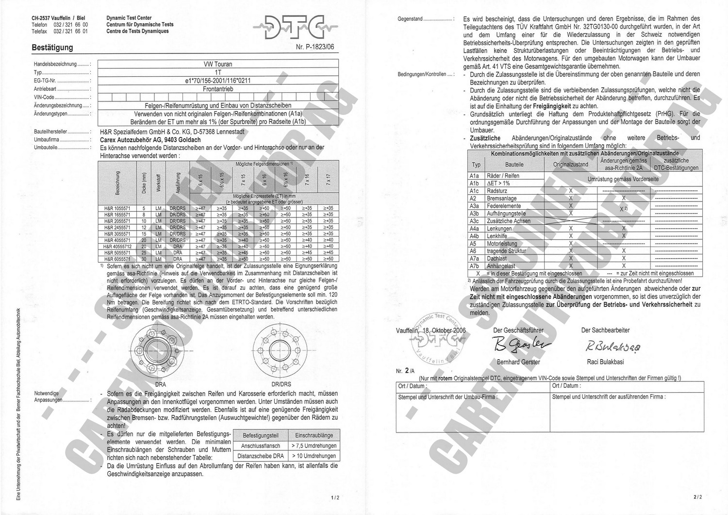 Perizia DTC P-1823/06 relativa al set DR