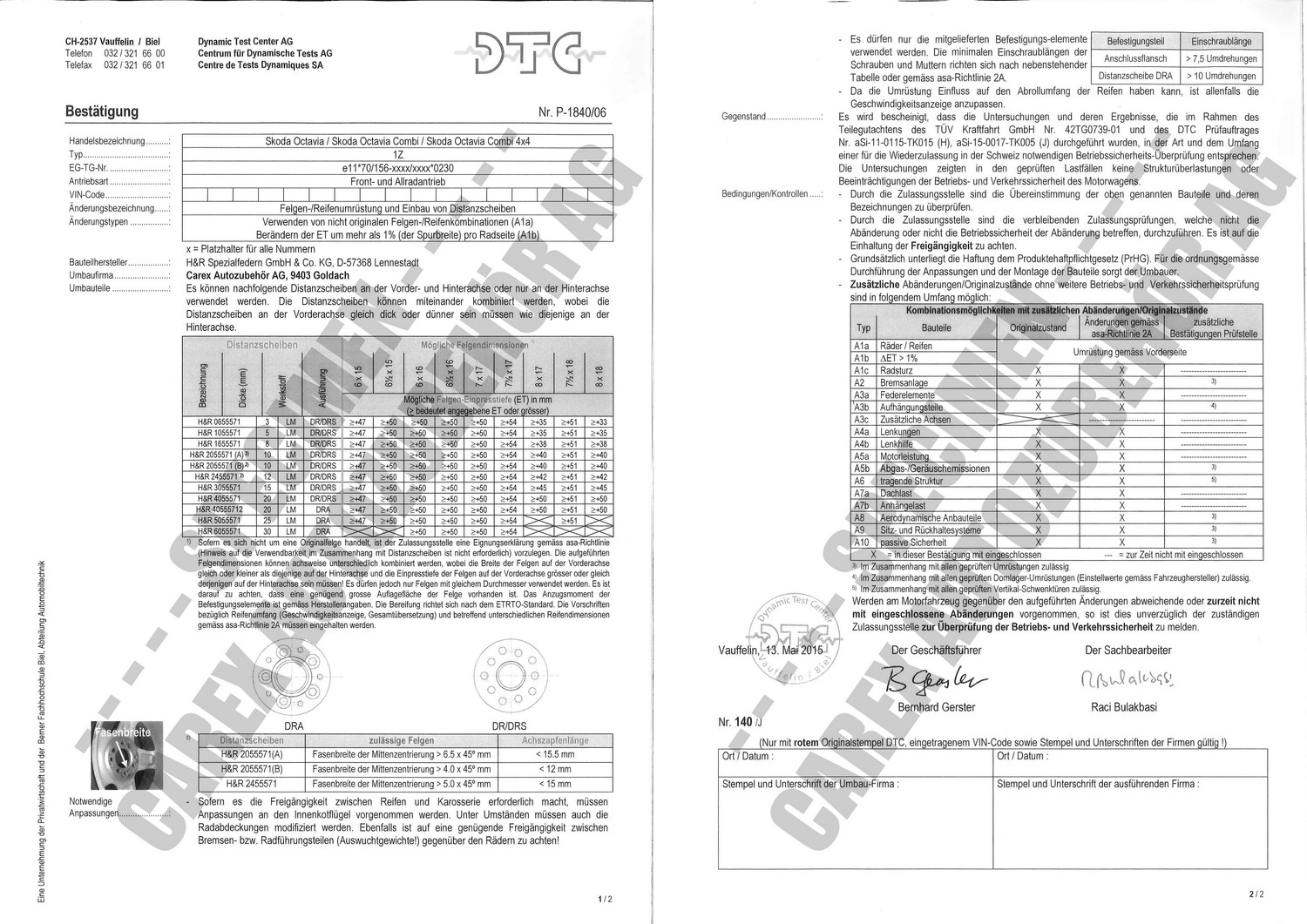 Perizia DTC P-1840/06 relativa al set DR