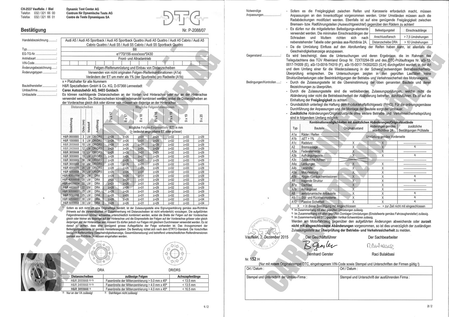 Perizia DTC P-2088/07 relativa al set DR