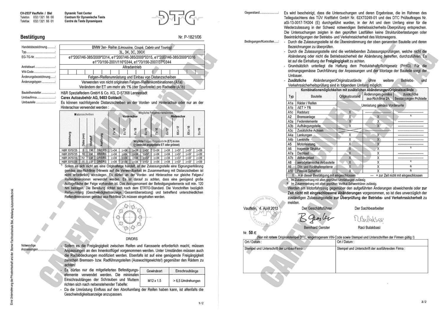 Perizia DTC P-1821/06 relativa al set DR