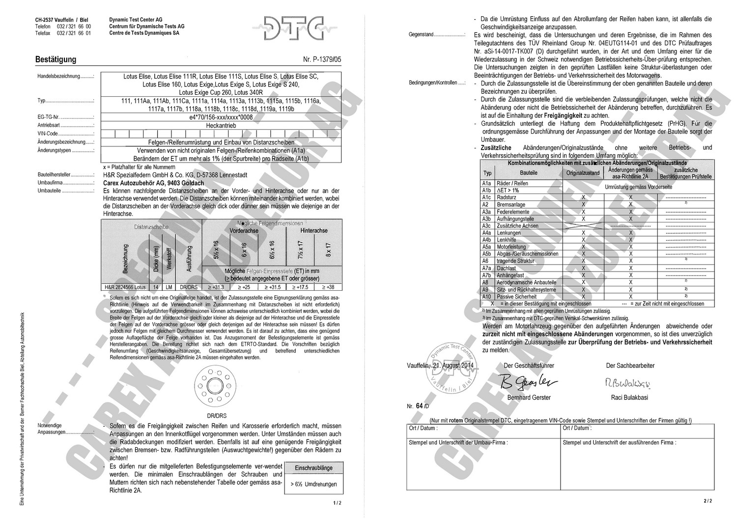 Perizia DTC P-1379/05 relativa al set DR