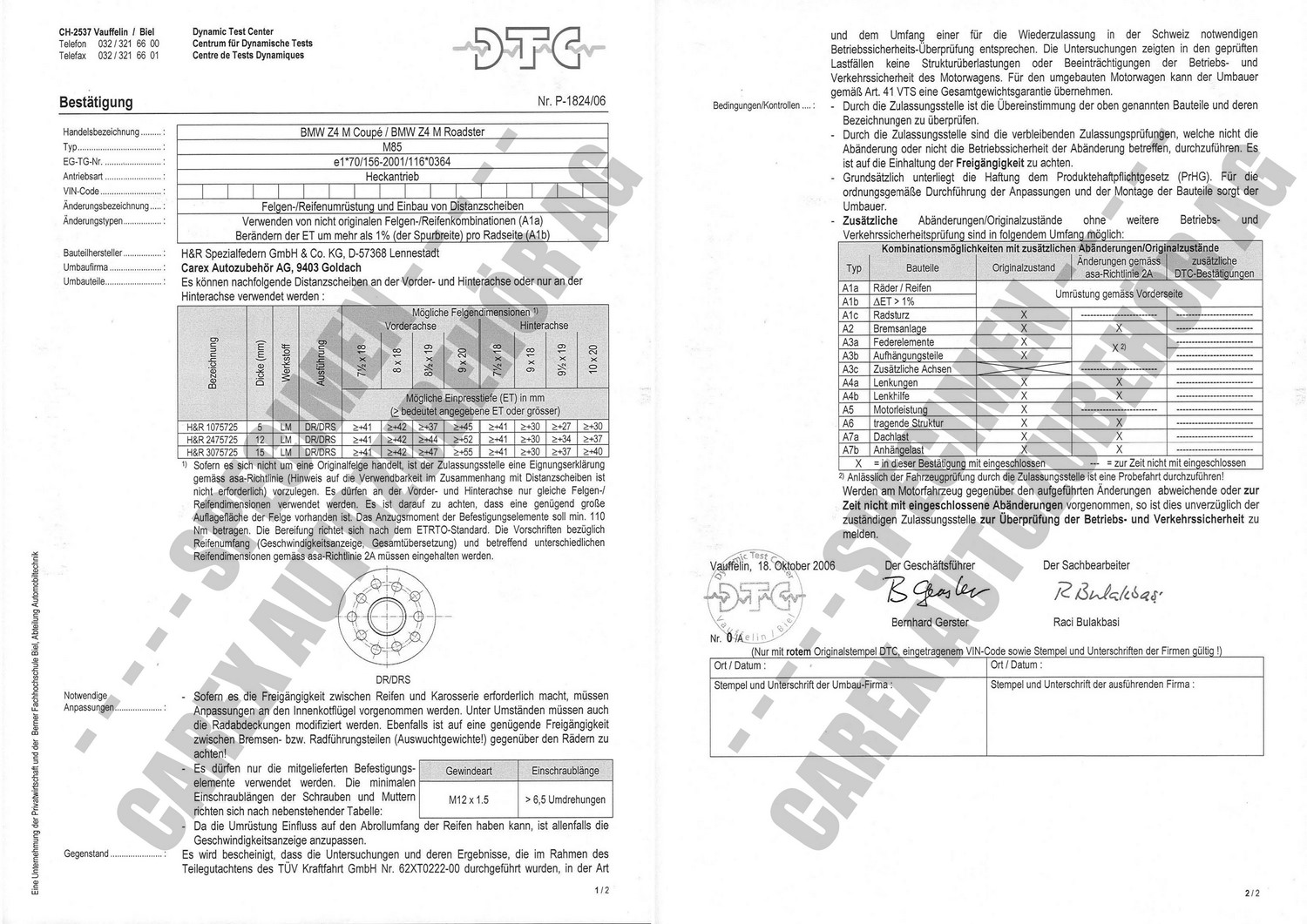 Perizia DTC P-1824/06 relativa al set DR
