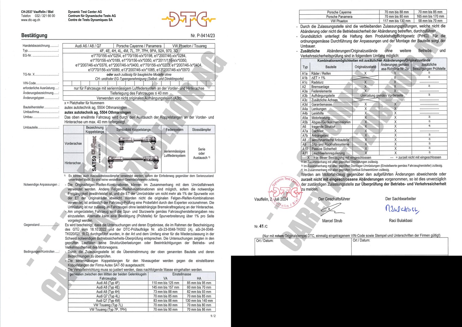 DTC Gutachten, div. Audi, Porsche, VW DTC Gutachten, div. Audi, Porsche, VW