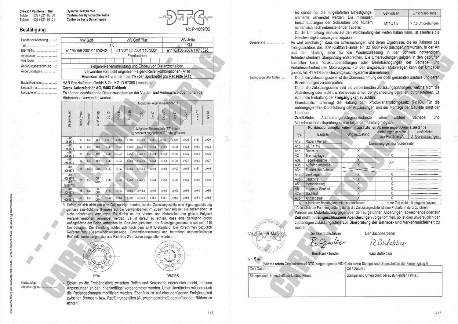 Perizia DTC P-1669/06 relativa al set DR