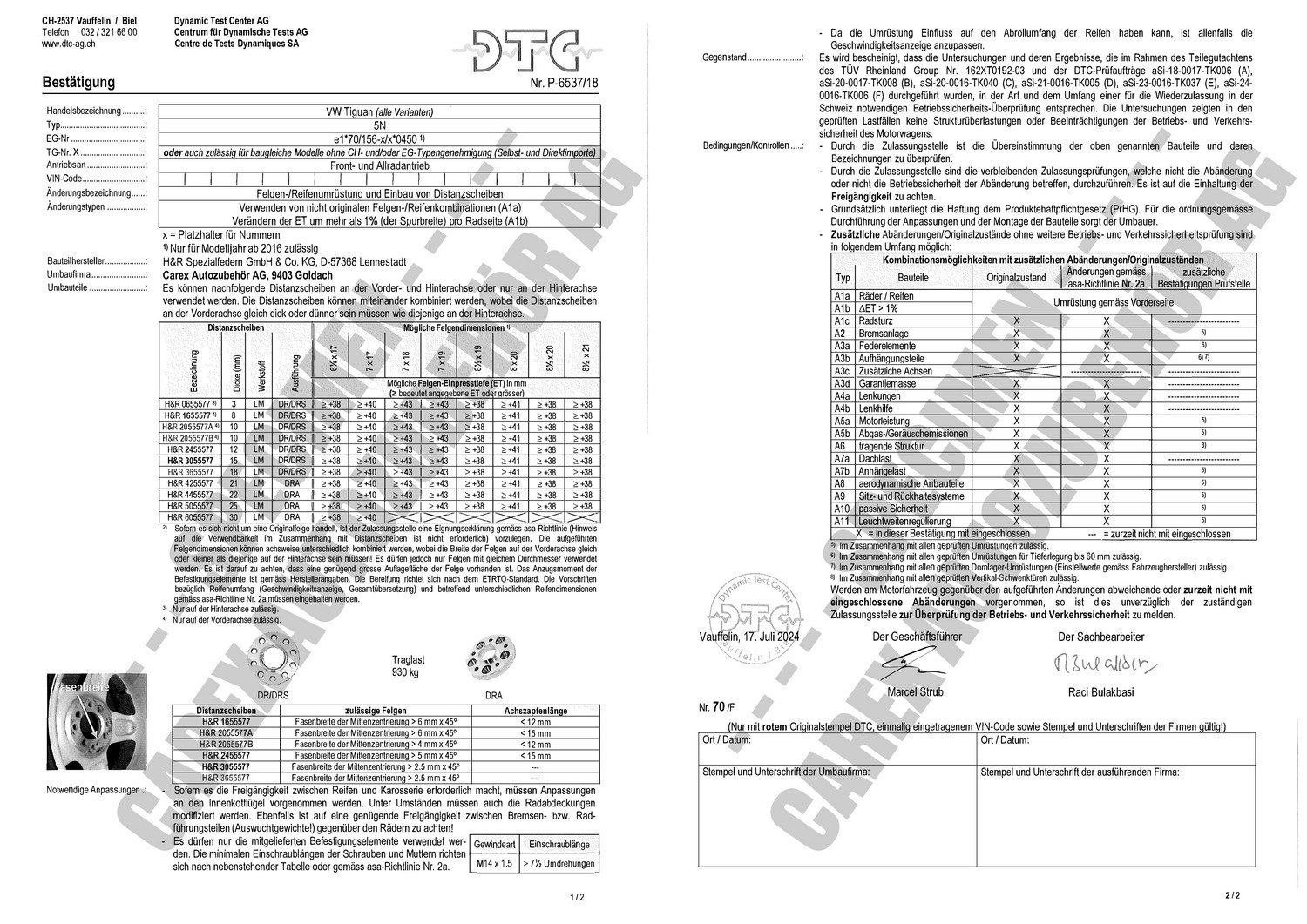 DTC-Gutachten P-6537/18 zu DR-Set DTC-Gutachten P-6537/18 zu DR-Set