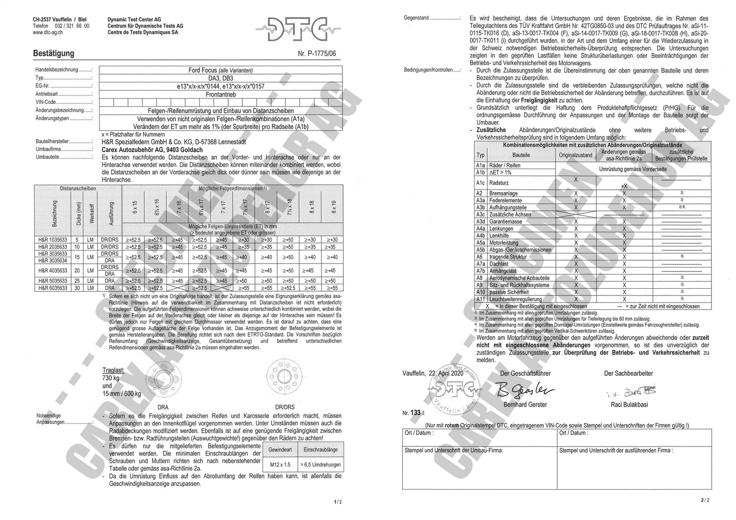 Perizia DTC P-1775/06 relativa al set DR