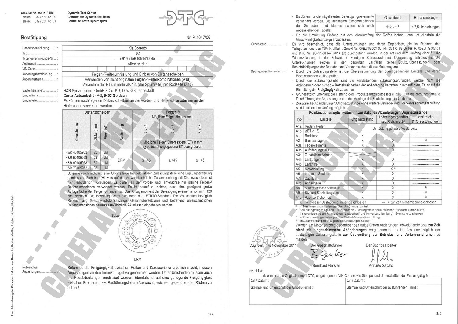 Perizia DTC P-1647/06 relativa al set DR Perizia DTC P-1647/06 relativa al set DR