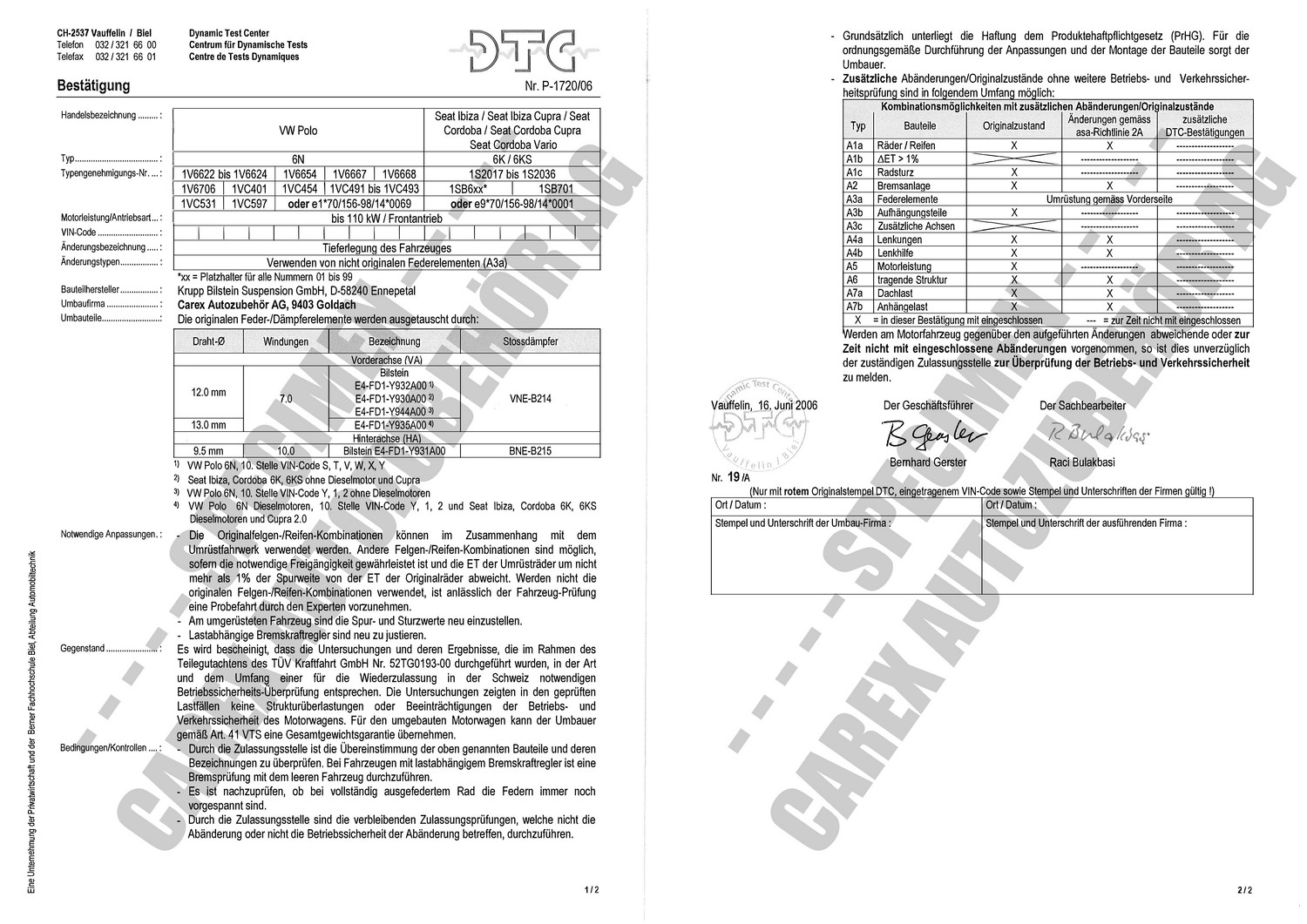 DTC-Gutachten P-1720/06 zu BI-Power-Kit B10 DTC-Gutachten P-1720/06 zu BI-Power-Kit B10