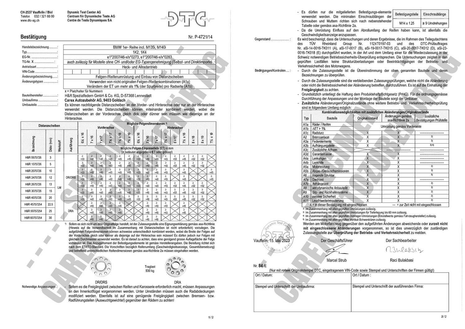 DTC-Gutachten P-4721/14 zu DR-Set DTC-Gutachten P-4721/14 zu DR-Set