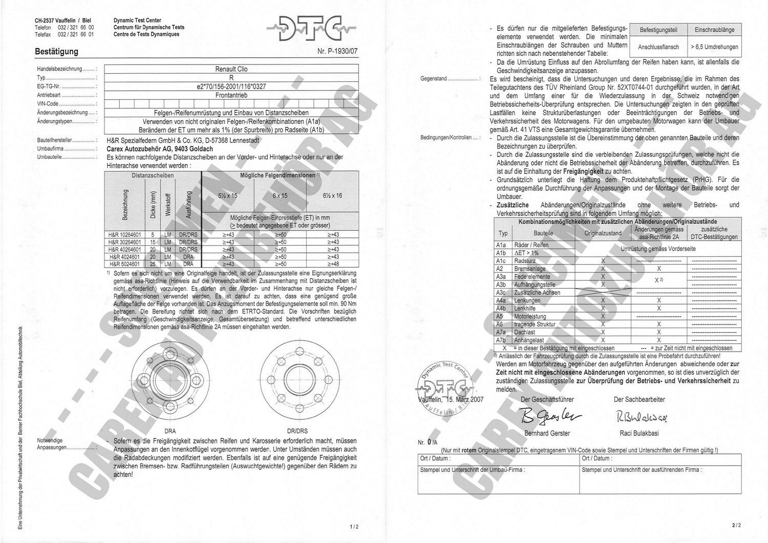 Perizia DTC P-1930/07 relativa al set DR Perizia DTC P-1930/07 relativa al set DR