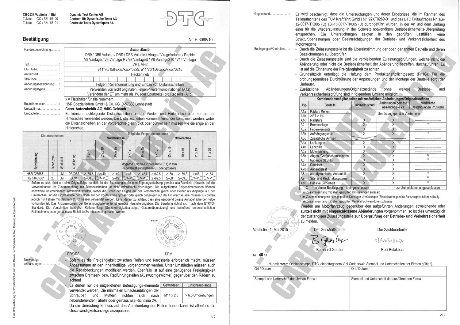 DTC-Gutachten P-3098/10 zu DR-Set DTC-Gutachten P-3098/10 zu DR-Set