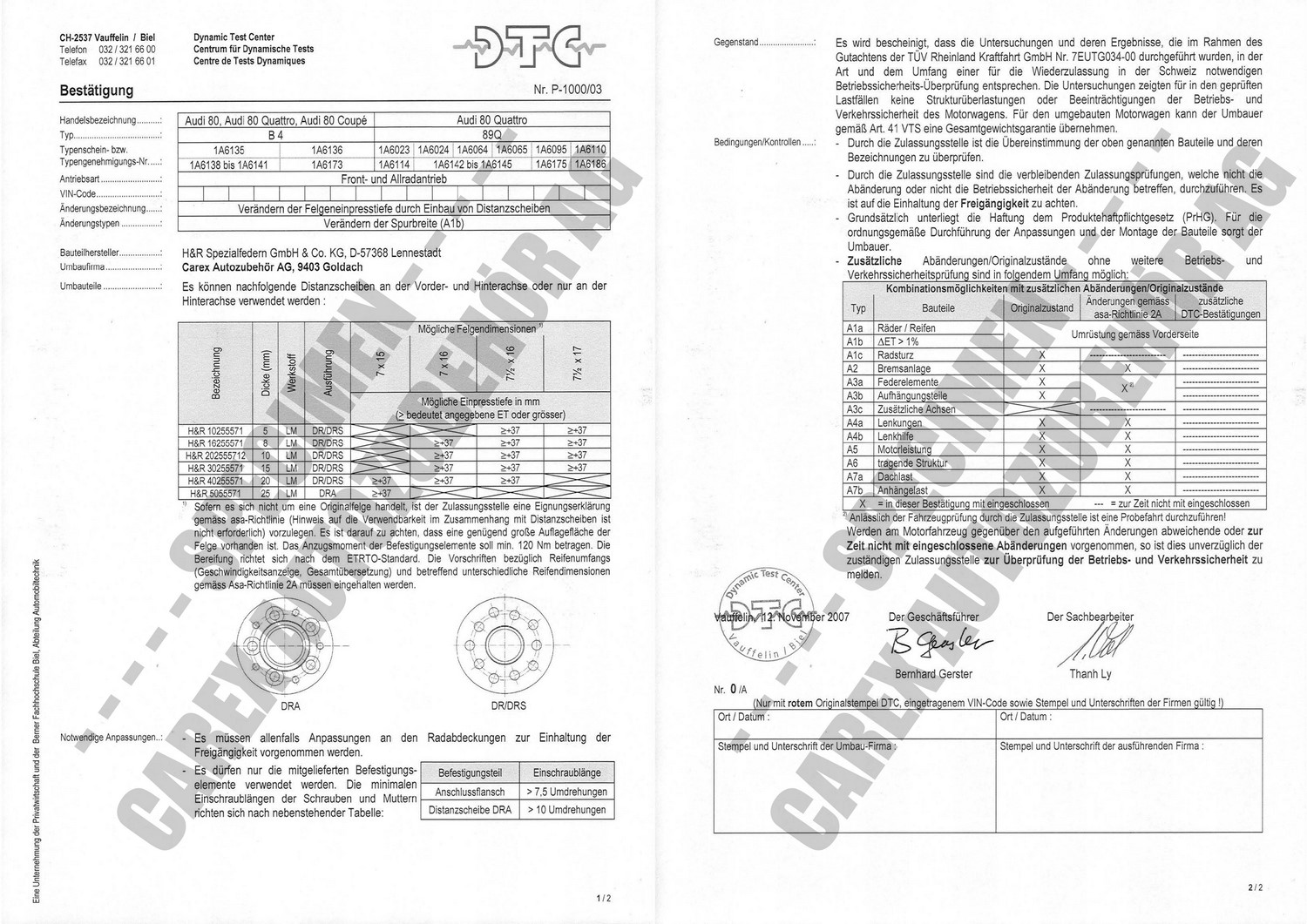 Perizia DTC P-1000/03 relativa al set DR Perizia DTC P-1000/03 relativa al set DR