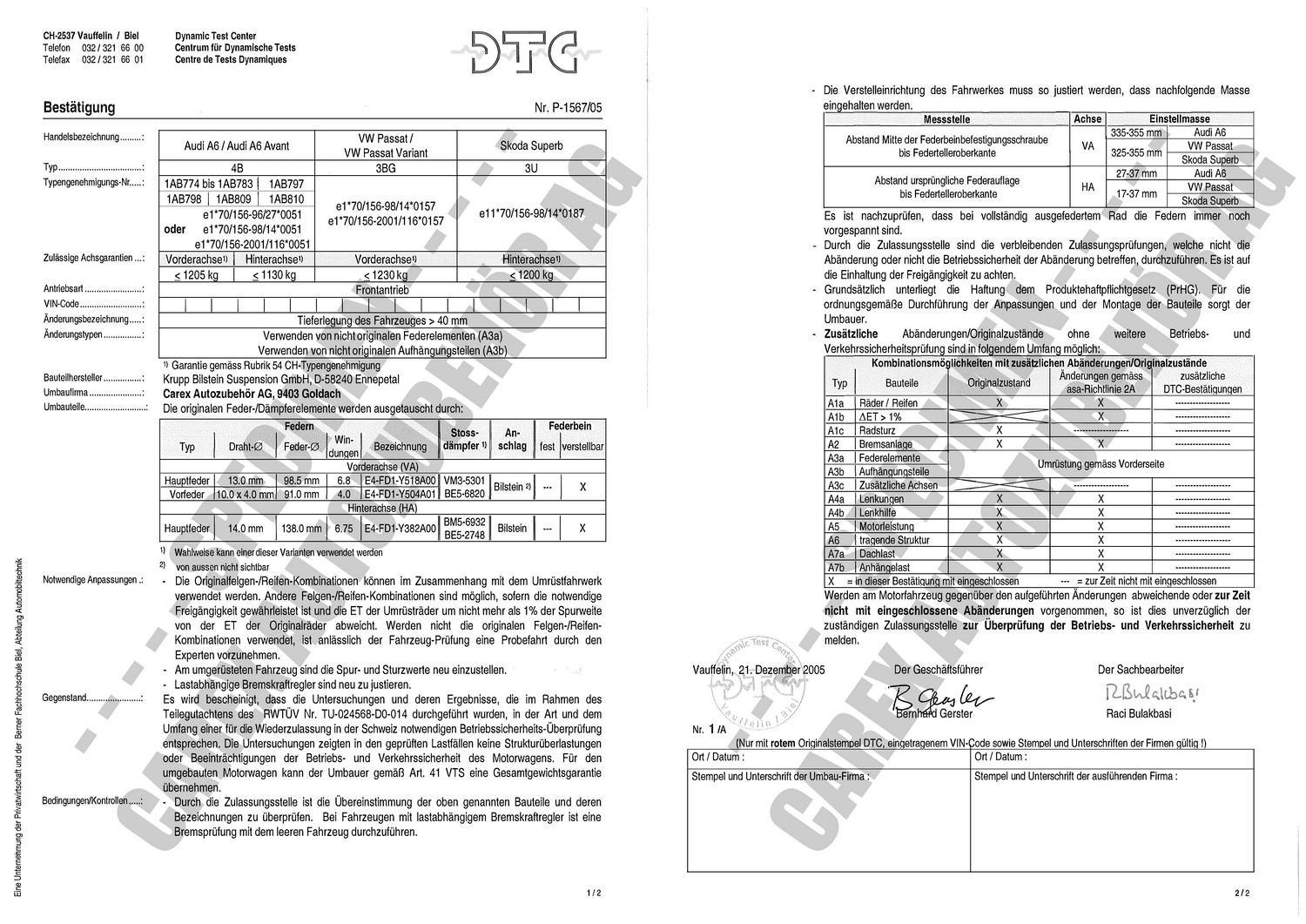 DTC-Gutachten P-1567/05 zu BI-GFW. B14+B16 DTC-Gutachten P-1567/05 zu BI-GFW. B14+B16
