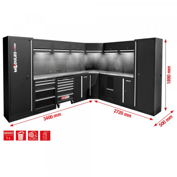 KS TOOLS Werkstatt-Schranksystem, L-Form, 3400 x