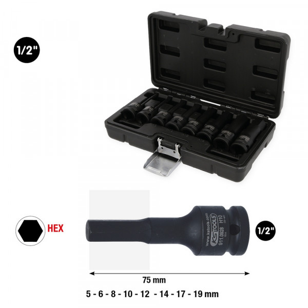 KS TOOLS 1/2&quot; Kraft-Bit-Stecknuss-Satz, lang,