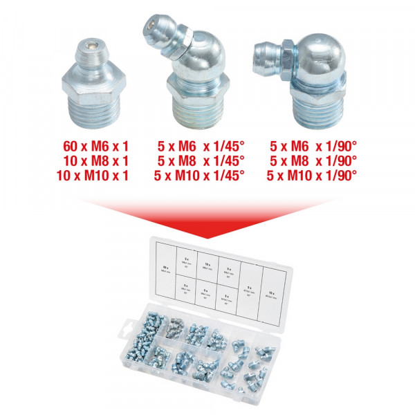 KS TOOLS Sortiment Schmiernippel, M6-8-10x1,0