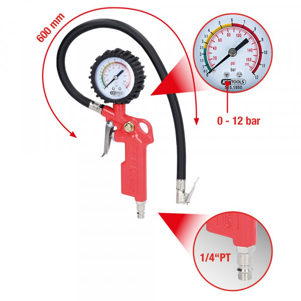KS TOOLS Druckluft-Reifenfüllmesser, 0-12bar