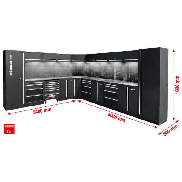 KS TOOLS Werkstatt-Schranksystem, L-Form, 3400 x