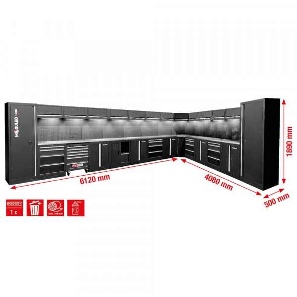 KS TOOLS Werkstatt-Schranksystem, L-Form, 6120 x
