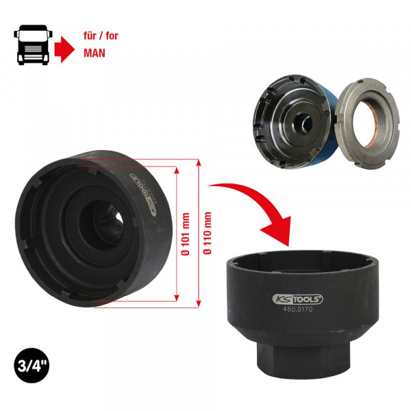 KS TOOLS 3/4&quot; Nutmuttern-Schlüssel mit 6