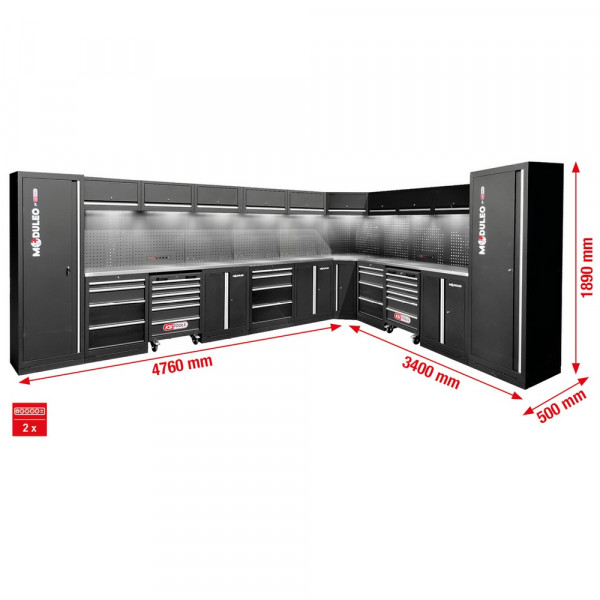 KS TOOLS Werkstatt-Schranksystem, L-Form, 4760 x