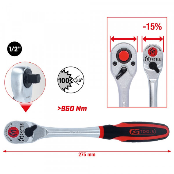 KS TOOLS 1/2" Monster Umschaltknarre, 100