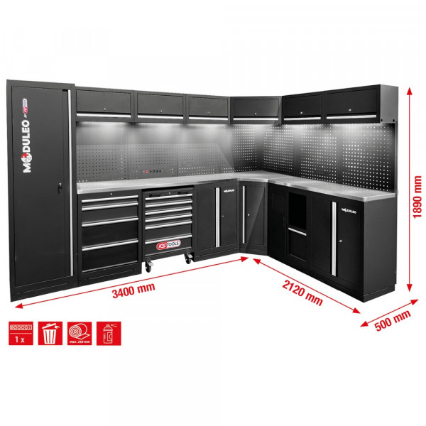 KS TOOLS Werkstatt-Schranksystem, L-Form, 3400 x