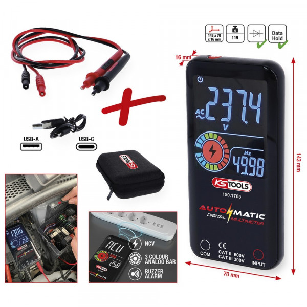 KS TOOLS Automatik Digital-Multimeter inkl.