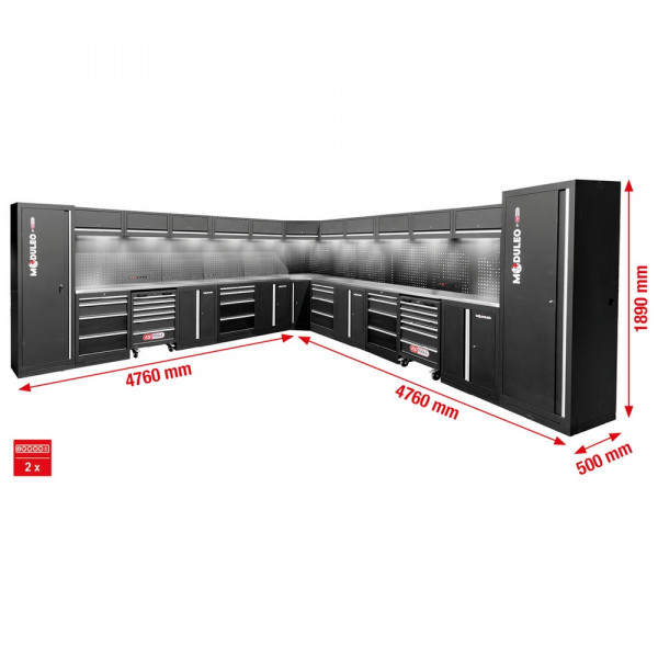 KS TOOLS Werkstatt-Schranksystem, L-Form, 4760 x