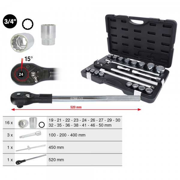 KS TOOLS 3/4&quot; Steckschlüssel-Satz, 21-tlg