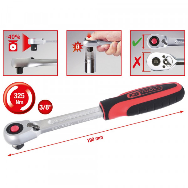 KS TOOLS 3/8&quot; SlimPOWER Umschaltknarre,72