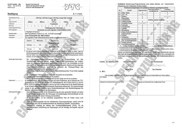 DTC-Gutachten P-415/00 zu Cup-Kit-Fw.