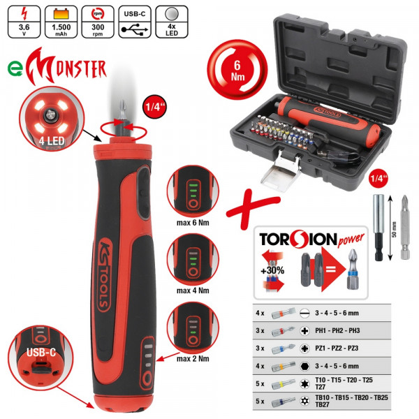 KS TOOLS eMONSTER 1/4&quot; Akku-Bit-Schrauber-Satz,