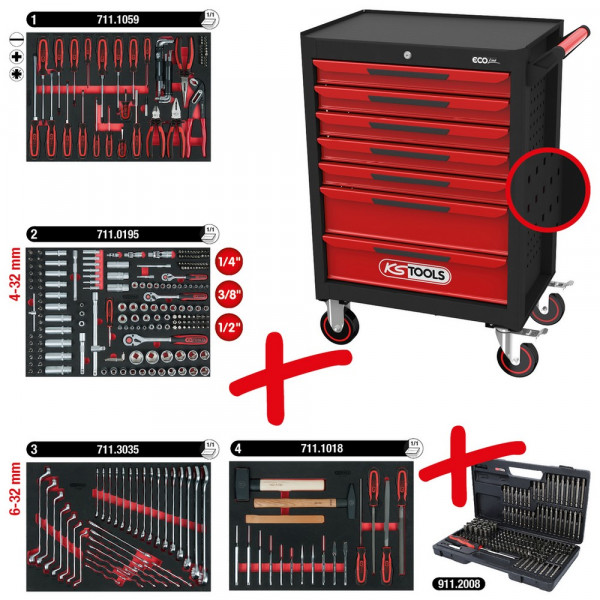 KS TOOLS ECOline SCHWARZ/ROT Werkstattwagen