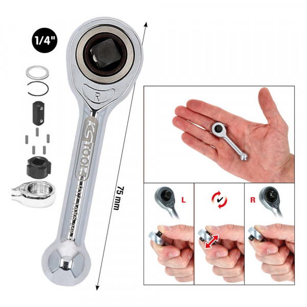 KS TOOLS 1/4&quot; Mini-Freilauf-Ratsche