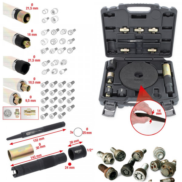 KS TOOLS Felgenschloss-Demontage-Satz, 15-tlg