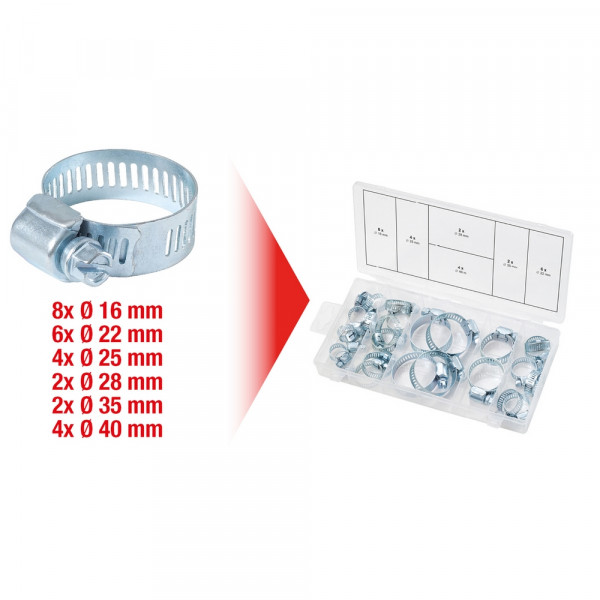 KS TOOLS Sortiment Schlauchschellen, Ø 16-40mm