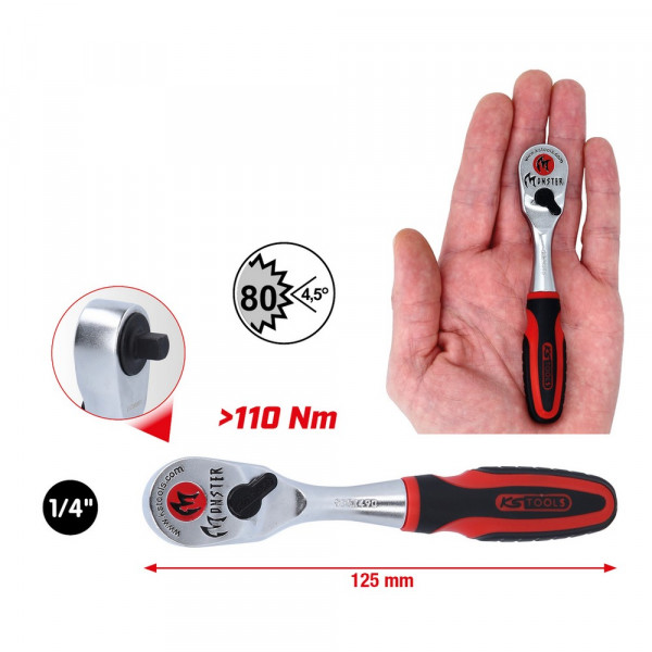 KS TOOLS 1/4" Monster Umschaltknarre, 80 Zahn