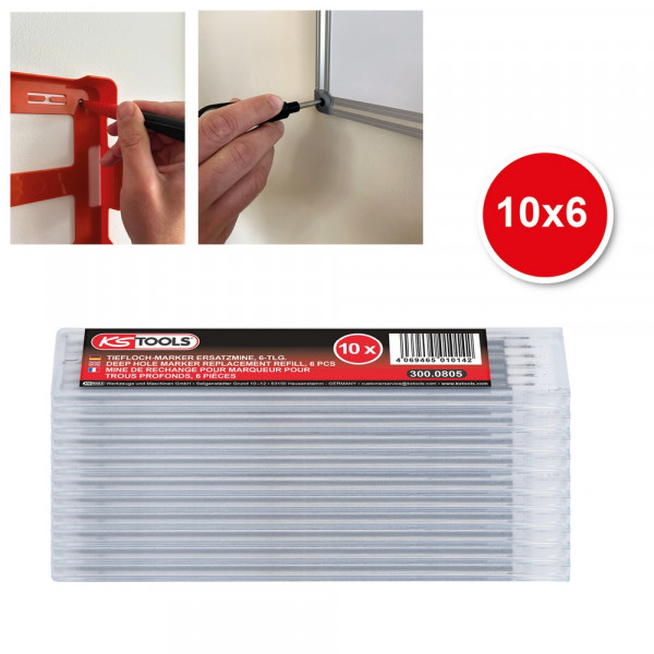 KS TOOLS Tiefloch-Marker Ersatzmine, 10x6er Pack