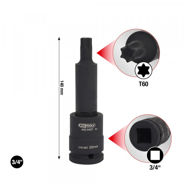 KS TOOLS 3/4&quot; Kraft-Bit-Stecknuss Torx, lang,