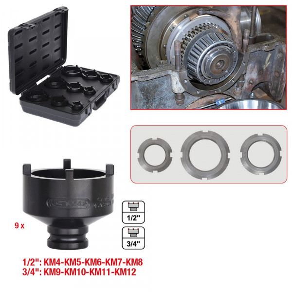 KS TOOLS Nutmuttern-Schlüssel-Satz, Zapfen