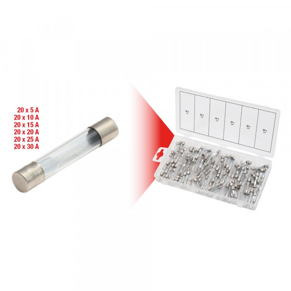 KS TOOLS Sortiment Glassicherungen, 5-30A 120tlg.