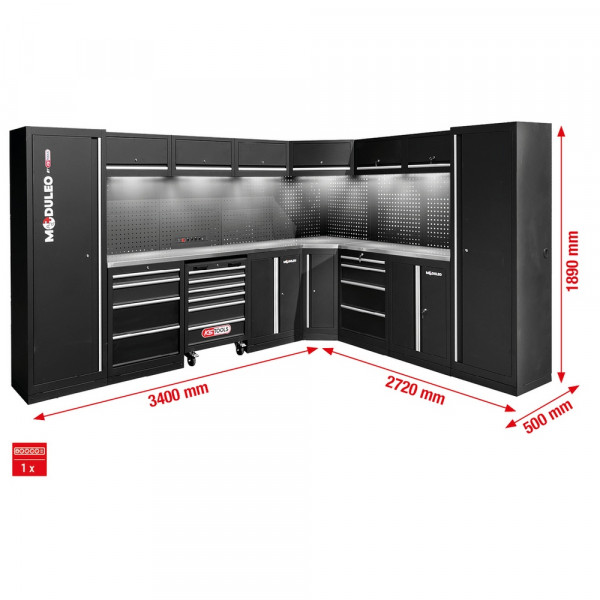 KS TOOLS Werkstatt-Schranksystem, L-Form, 3400 x